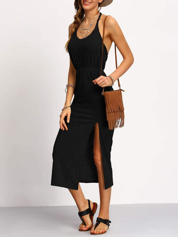 Halter Backless Slit Pencil Dress