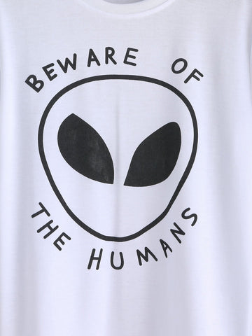White Alien Print T-shirt