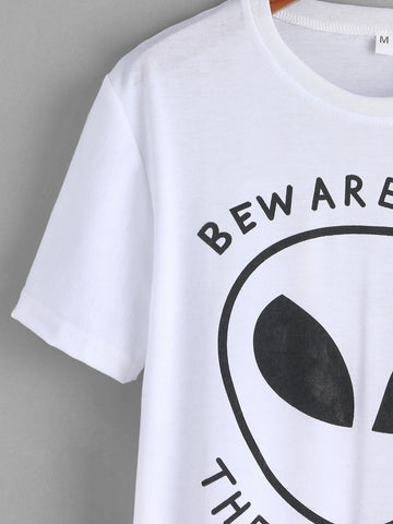 White Alien Print T-shirt