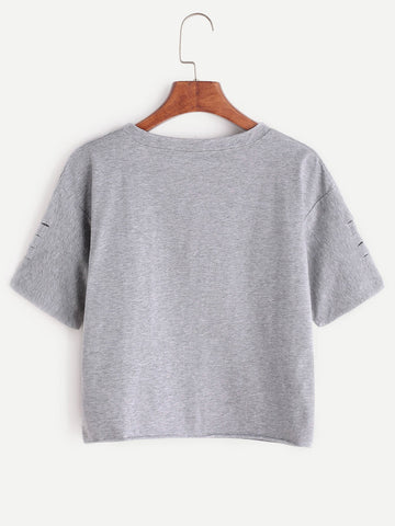 Letter Print Ripped Tee