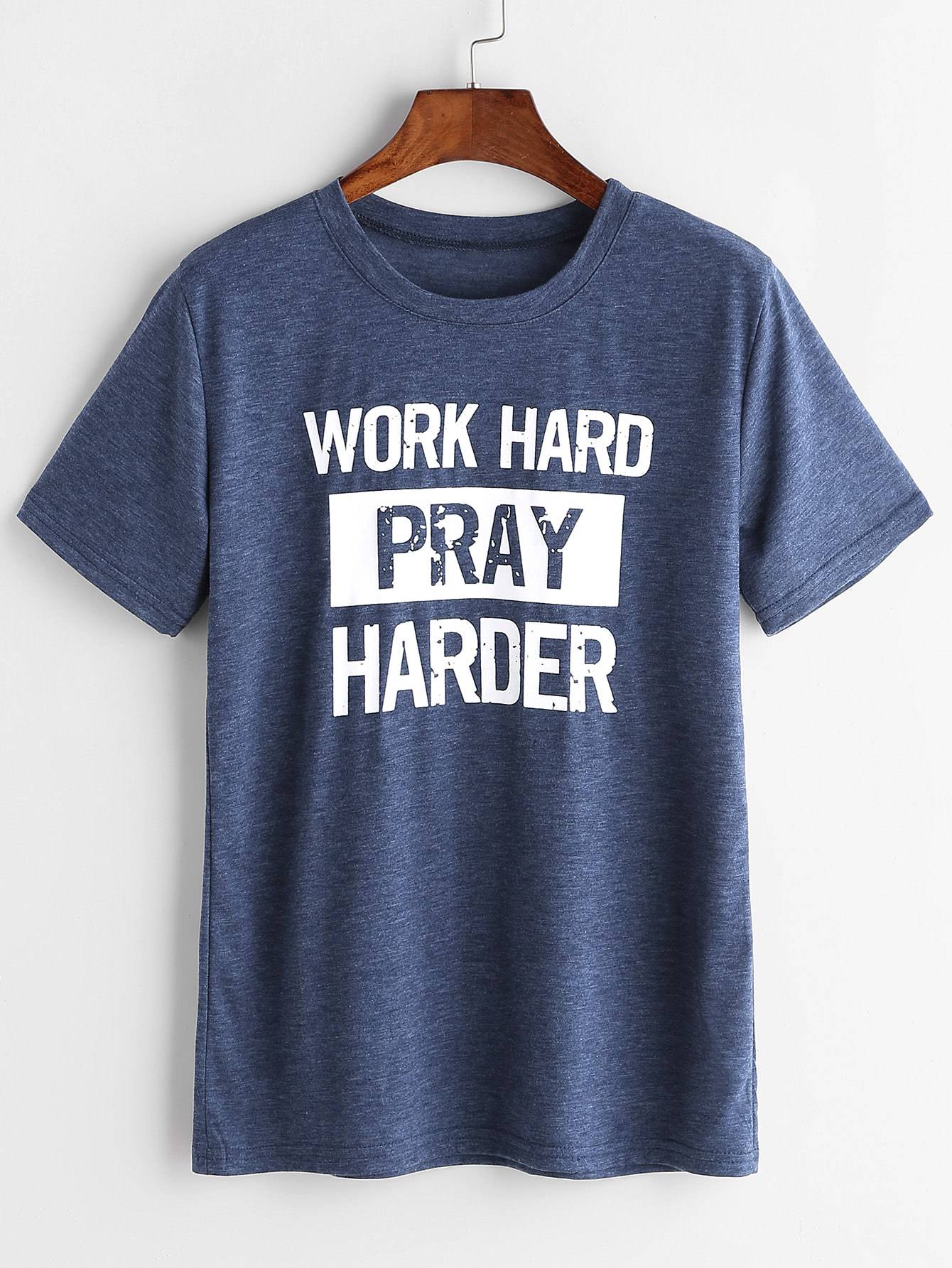 Heather Blue Slogan Print T-shirt