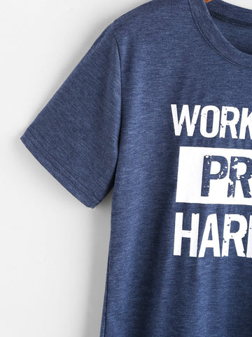 Heather Blue Slogan Print T-shirt