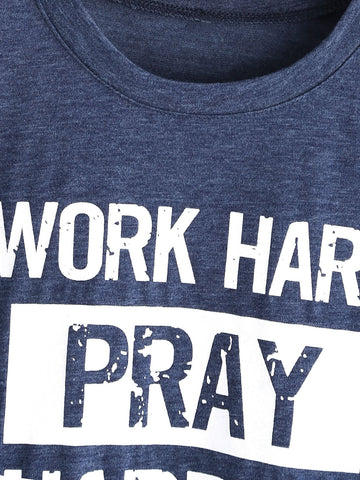 Heather Blue Slogan Print T-shirt