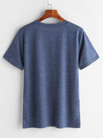 Heather Blue Slogan Print T-shirt