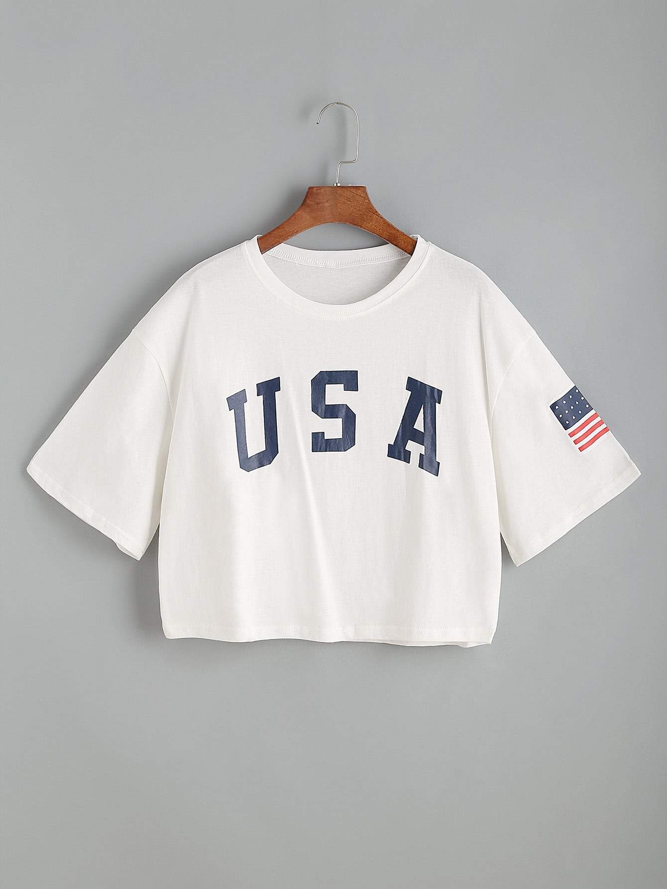 Letter Print Drop Shoulder Crop T-shirt