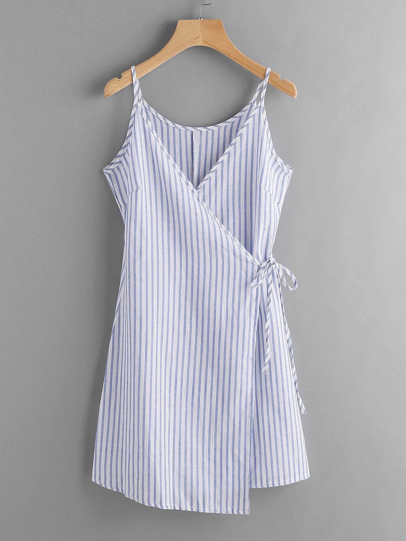 Vertical Striped Wrap Cami Dress