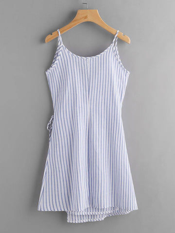 Vertical Striped Wrap Cami Dress