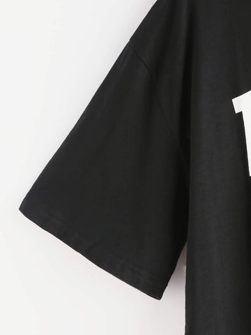Letter Print Drop Shoulder Crop T-shirt