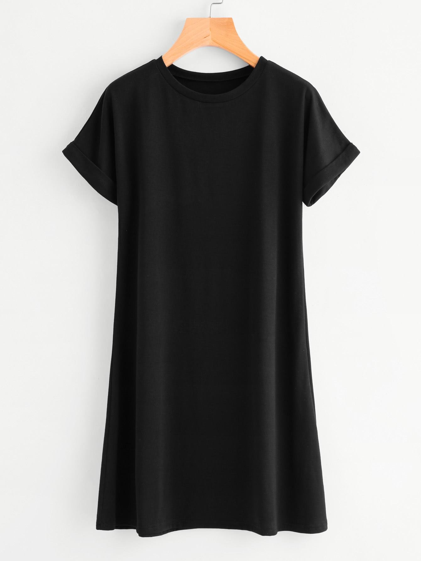 Rolled Sleeve Basic Tee Dress