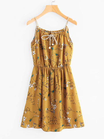 Braided Strap Tie Back Ditsy Cami Dress