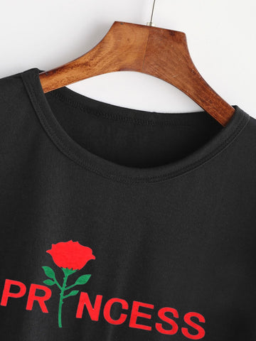 Rose And Letter Print Tee