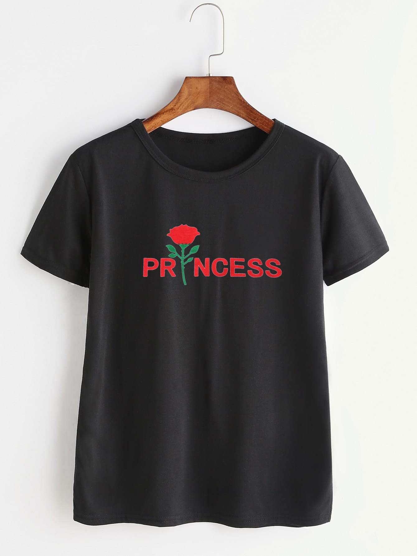 Rose And Letter Print Tee