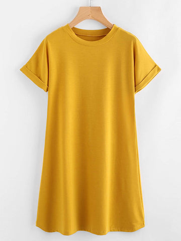 Rolled Sleeve Basic Tee Dress