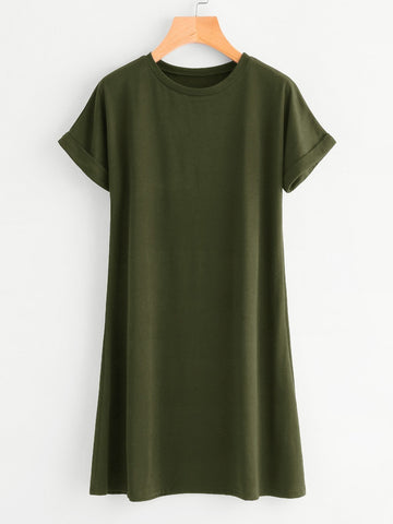 Rolled Sleeve Basic Tee Dress