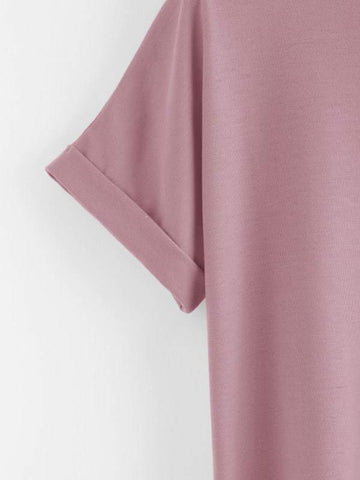 Rolled Sleeve Basic Tee Dress