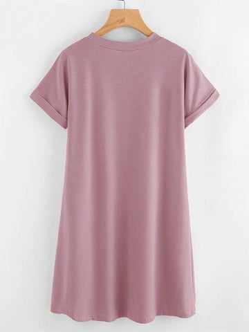 Rolled Sleeve Basic Tee Dress