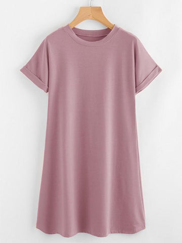 Rolled Sleeve Basic Tee Dress