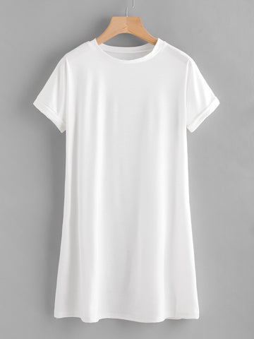 Rolled Sleeve Basic Tee Dress