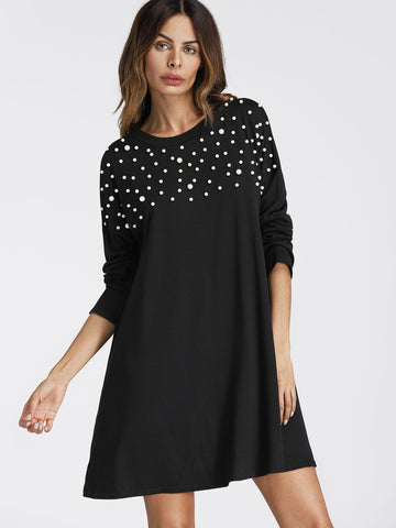 Pearl Beaded Detail Shift Dress