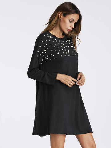 Pearl Beaded Detail Shift Dress