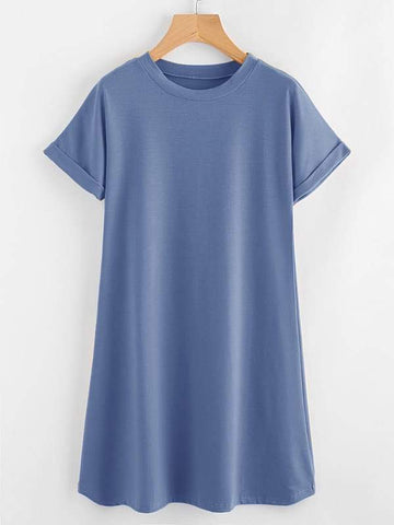 Rolled Sleeve Basic Tee Dress