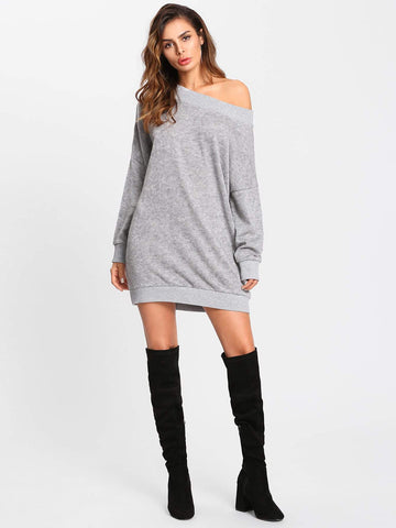 Off Shoulder Marled Knit Jumper Dress