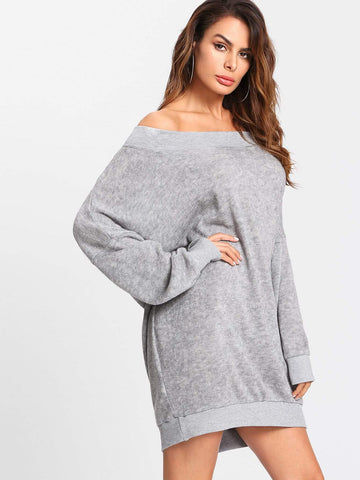 Off Shoulder Marled Knit Jumper Dress