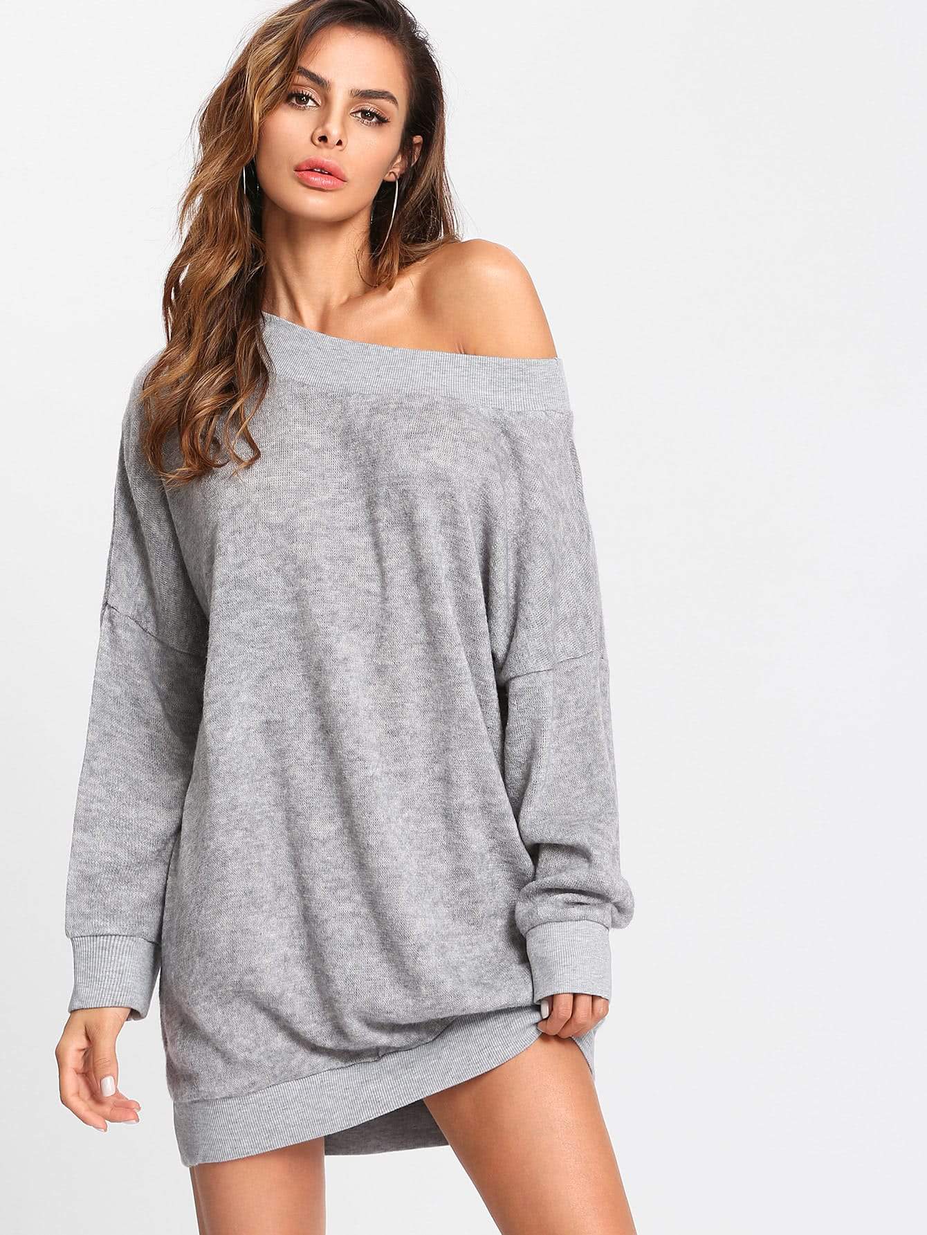 Off Shoulder Marled Knit Jumper Dress