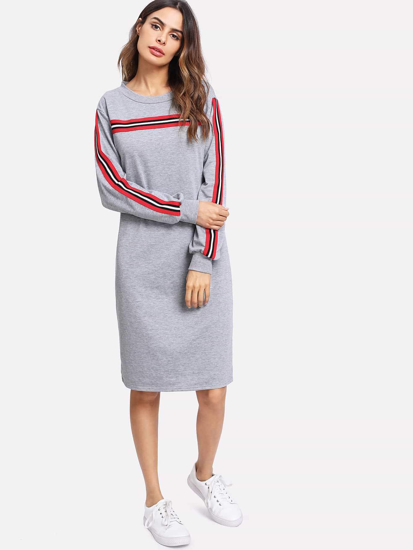 Contrast Stripe Sleeve Sweatshirt Dress