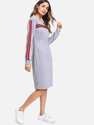 Contrast Stripe Sleeve Sweatshirt Dress