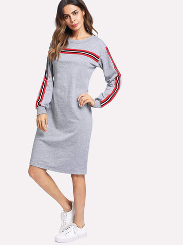 Contrast Stripe Sleeve Sweatshirt Dress