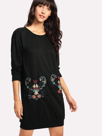 Contrast Sequin Tiger Pockets Sweatshirt Dress