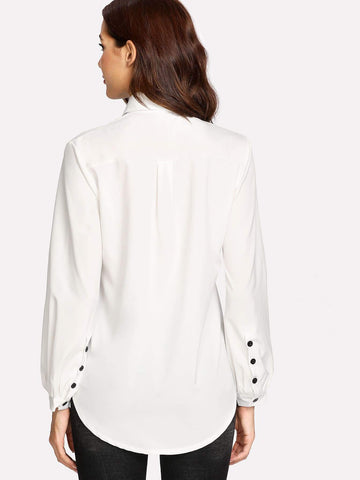 Contrast Pussy Bow Shirt
