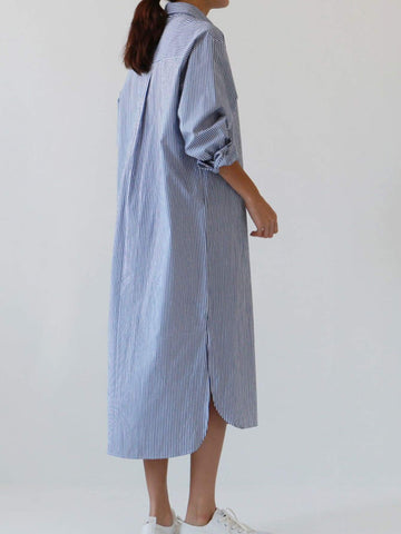 Pinstripe Half Button Stepped Hem Shirt Dress