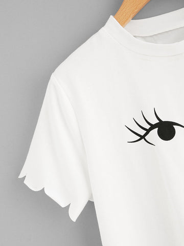 Eye Print Scallop Edge Tee
