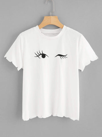 Eye Print Scallop Edge Tee