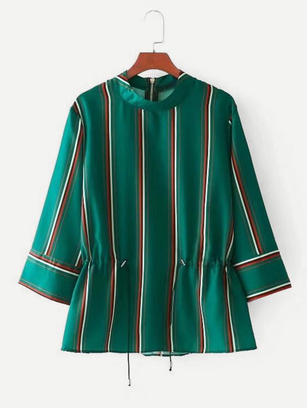 Drawstring Waist Striped Blouse