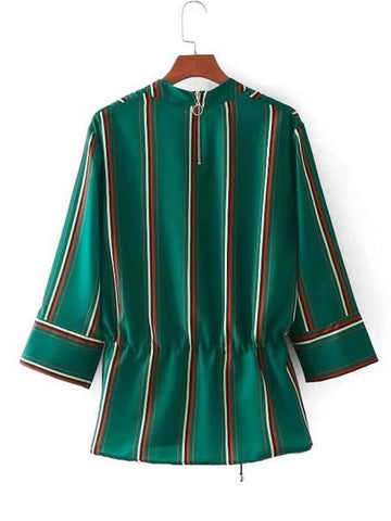 Drawstring Waist Striped Blouse