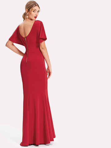 Wrap Neckline Fishtail Prom Dress