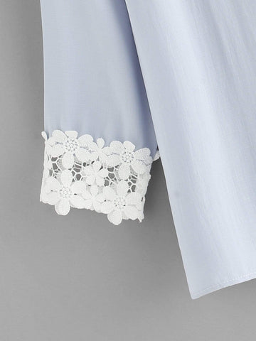 Flower Lace Trim Dot Blouse
