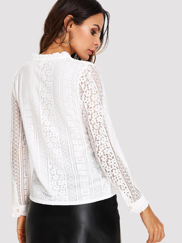 Frill Tie Neck Lace Top
