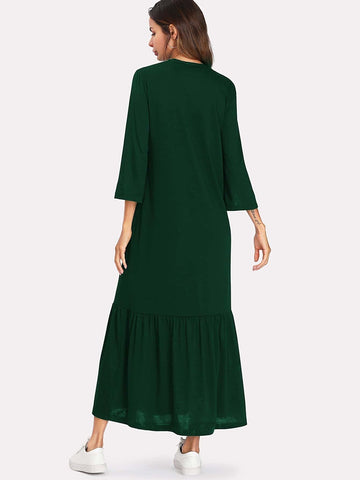 Pearl Beading Split Sleeve Pep Hem Dress