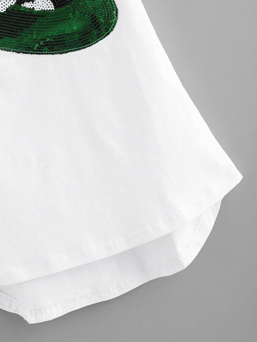 Contrast Sequin Lip Dip Hem Tee