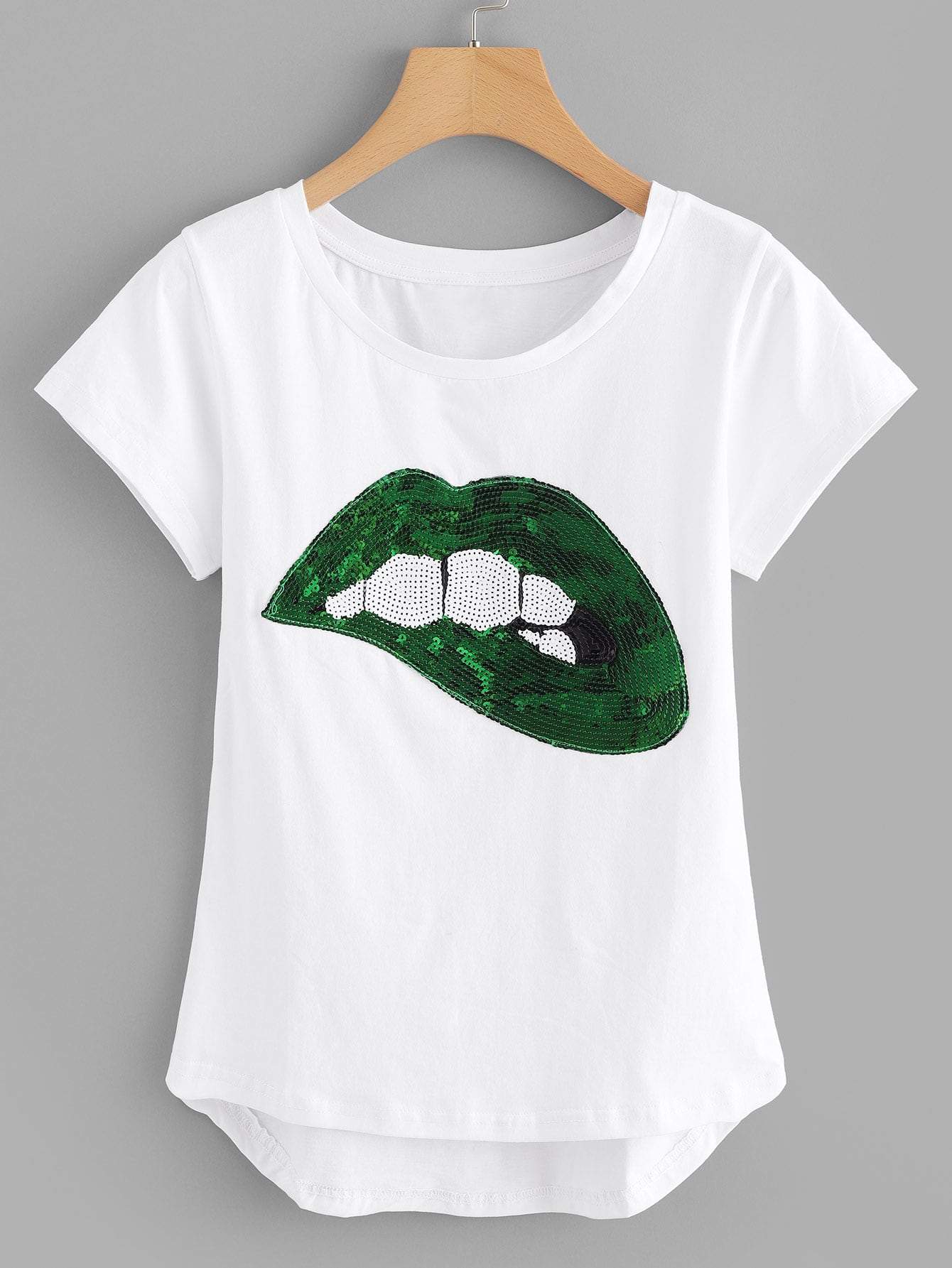 Contrast Sequin Lip Dip Hem Tee