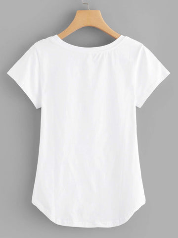 Contrast Sequin Lip Dip Hem Tee