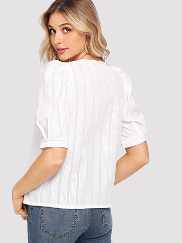 Button Detail Puff Sleeve Blouse