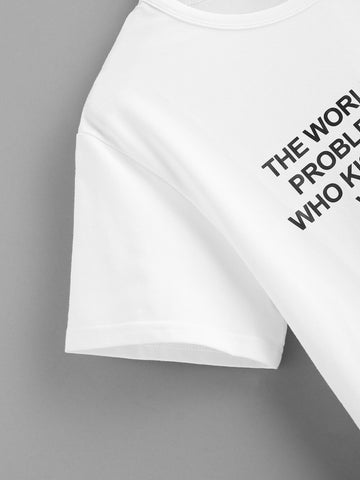 Letter Print Round Neck Tee