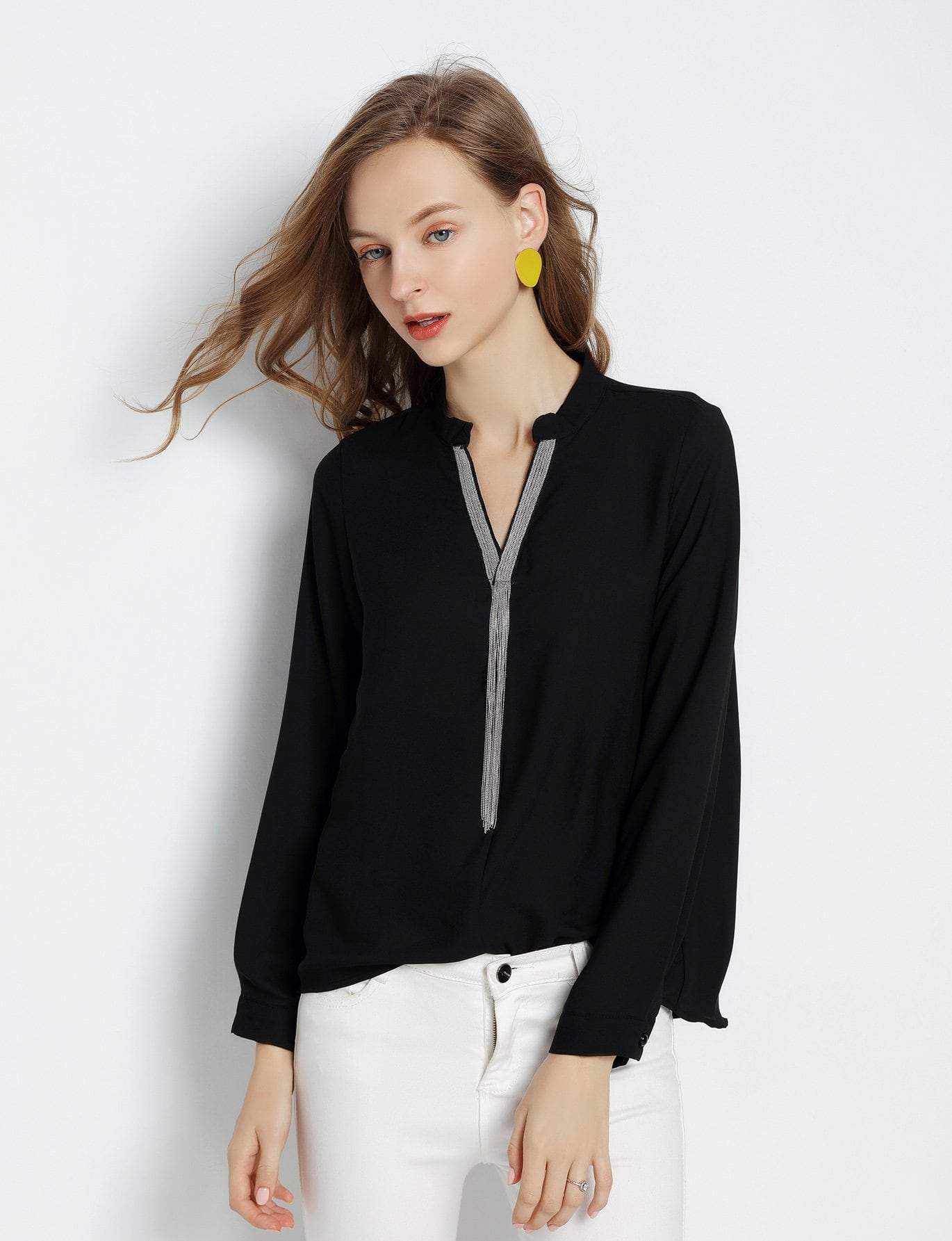 Fringe Embellished V-neck Top
