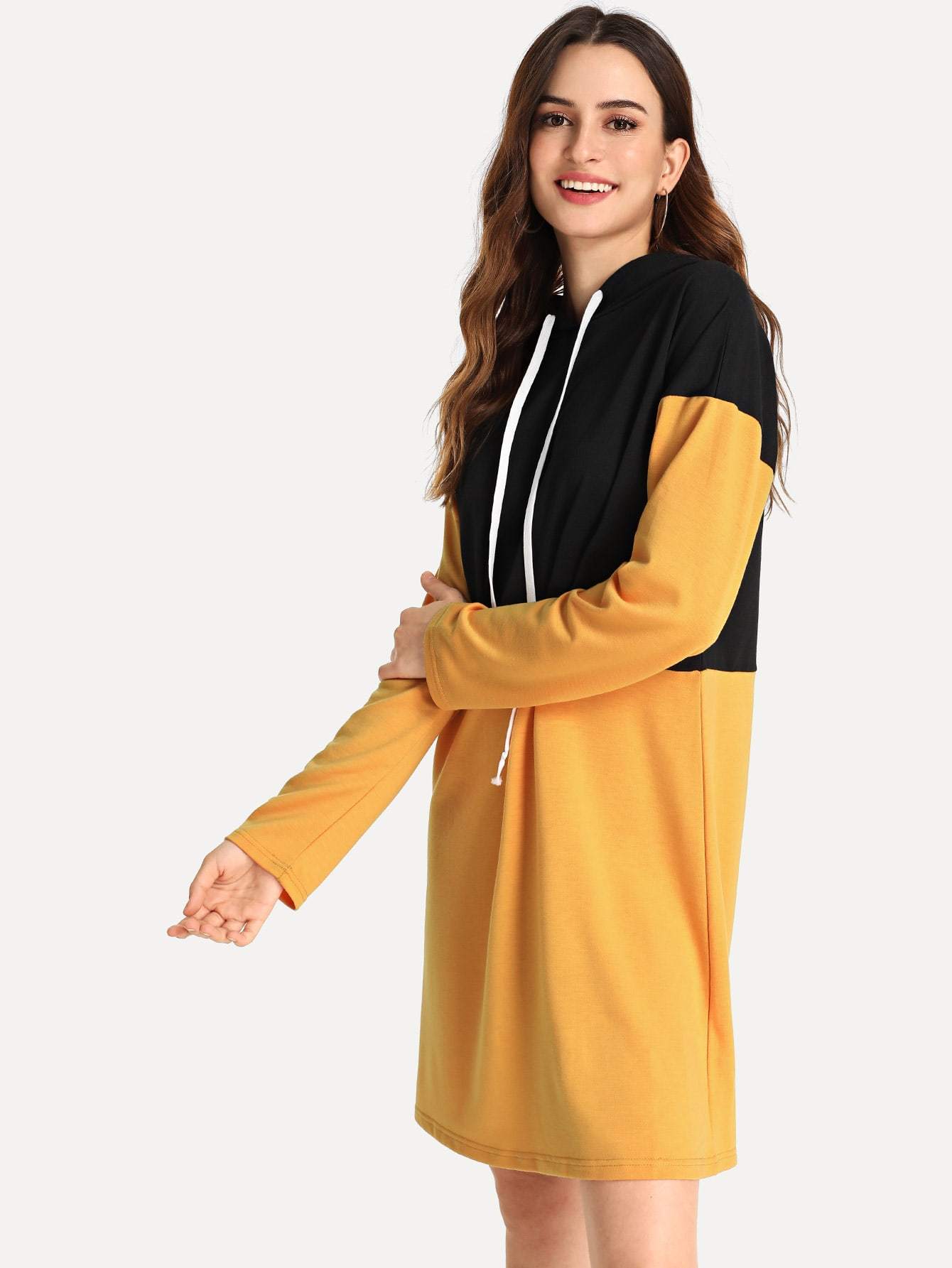 Drawstring Two Tone Hoodie Dress