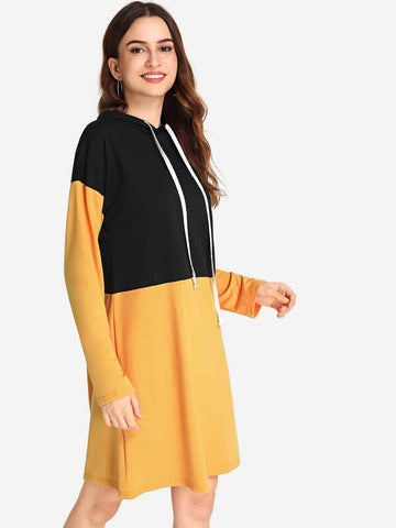 Drawstring Two Tone Hoodie Dress